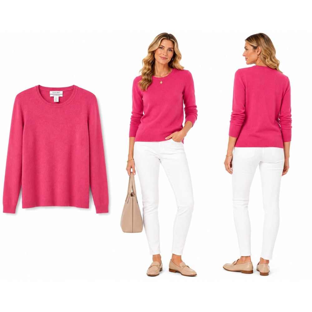 Ellen Tracy Sweater L 100% Cashmere Luxury Minimalist Quiet Luxury Barbiecore
